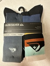 Men's Quiksilver Crew Socks 5 Pair Show Size 6-12 NWT