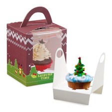10-100X Christmas Cupcake Boxes Single Cup Cake Box&Window Removable Inner Tray