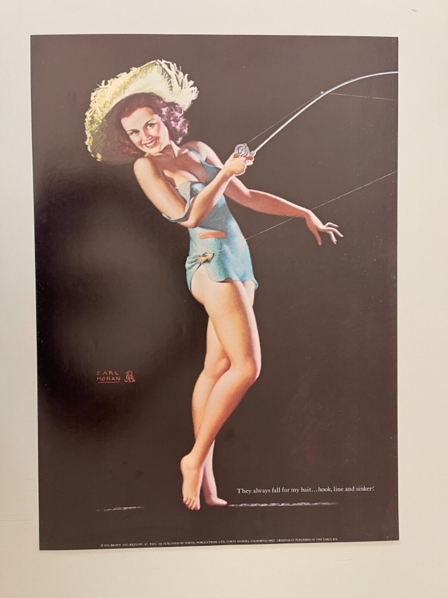 PIN UP LADY FISHING DESIGNED BY EARL MORAN, MEGA RARE AUTHENTIC