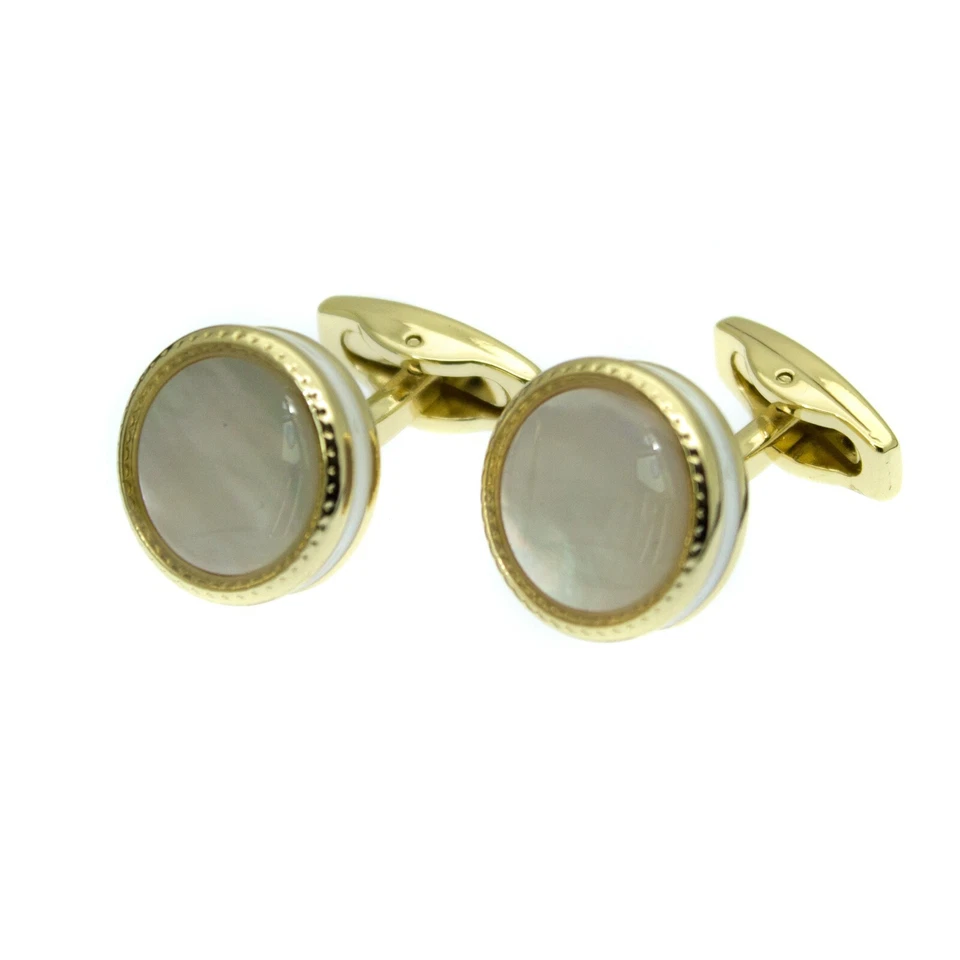 Gemelos redondos madreperla tono dorado postes giratorios Foto 3 de 4