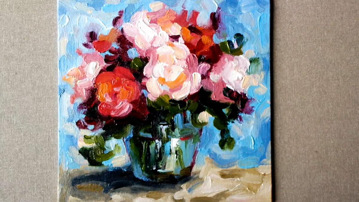 絵画 Oil painting of beautiful flowers. Beautiful Flowers Original OIL Painting in Gold Gilt Frame
