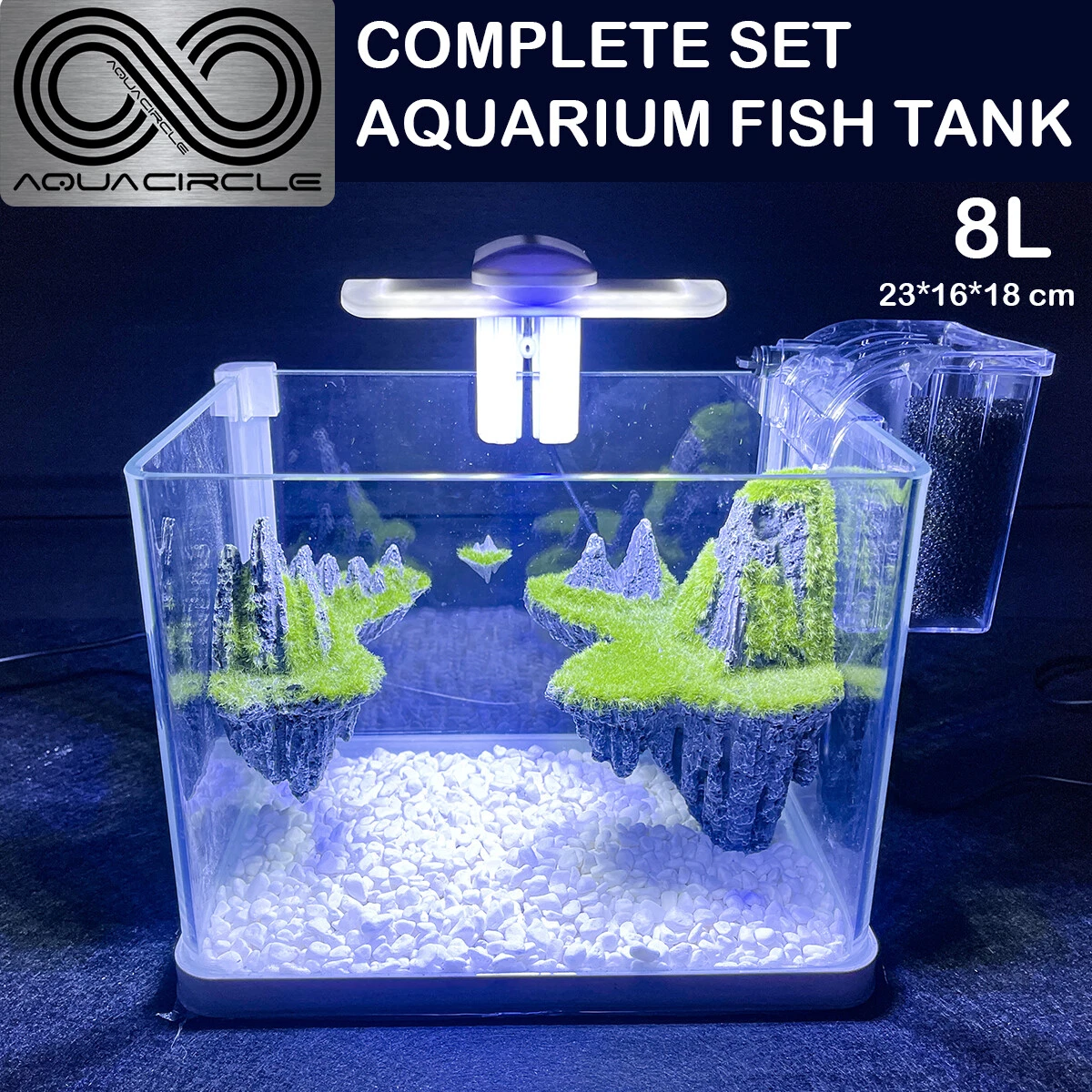 Aquarium Fish Tank Curved Glass RGB LED Light Complete Set Filter