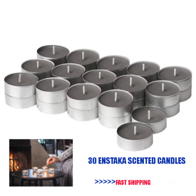30 ENSTAKA IKEA Scented tealight CANDLES. Bonfire/gray, 3.5 hours