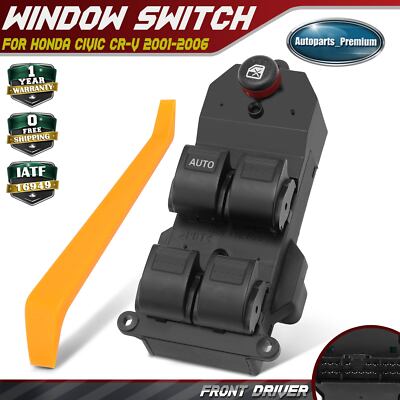 Master Front Left Power Window Switch for Honda Civic CR-V 2001-2006 w/Auto Down