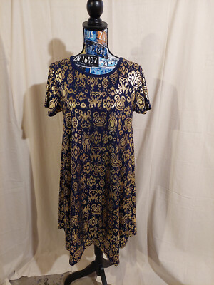 LuLaRoe  Womens Size S Carly Dress Blue & Gold Metalic NWT