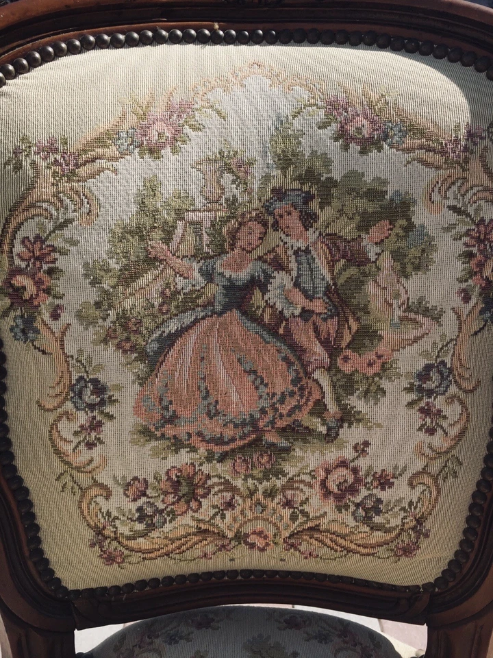 Silla tapiz floral francesa vintage Luis XV Chateau Dax hecha en Italia PAR Foto 2 de 4