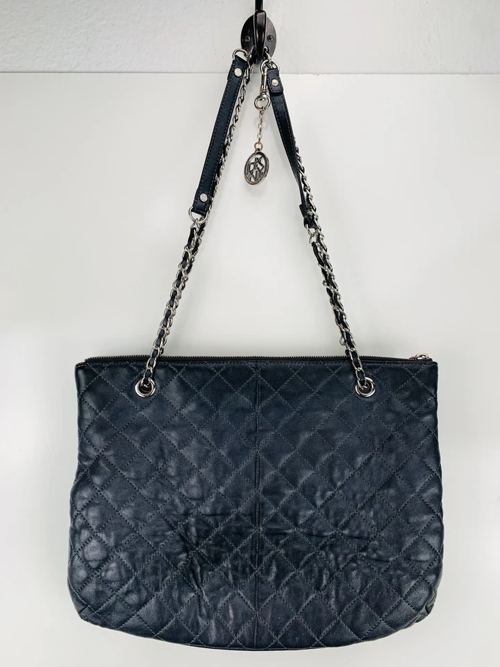 DKNY Purse Black Quilted Leather Chain Strap Crossbody Double Handle Adjustable - Image 4 of 4