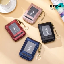 Real Leather Credit Card Holder Wallet for Women RFID Blocking KeyChain Wallet