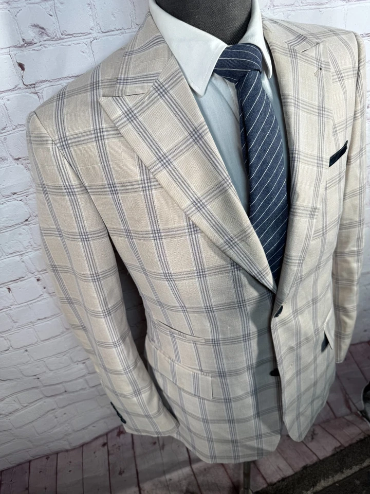 STEVE HARVEY Hombres Marrón Tostado GLEN-CHECK REG FIT Abrigo Deportivo Blazer Chaqueta 40R Foto 3 de 4