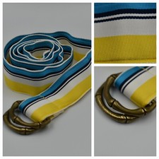J. Crew M/L Double D-Ring Grosgrain Ribbon Striped Belt Yellow White Aqua Bambo