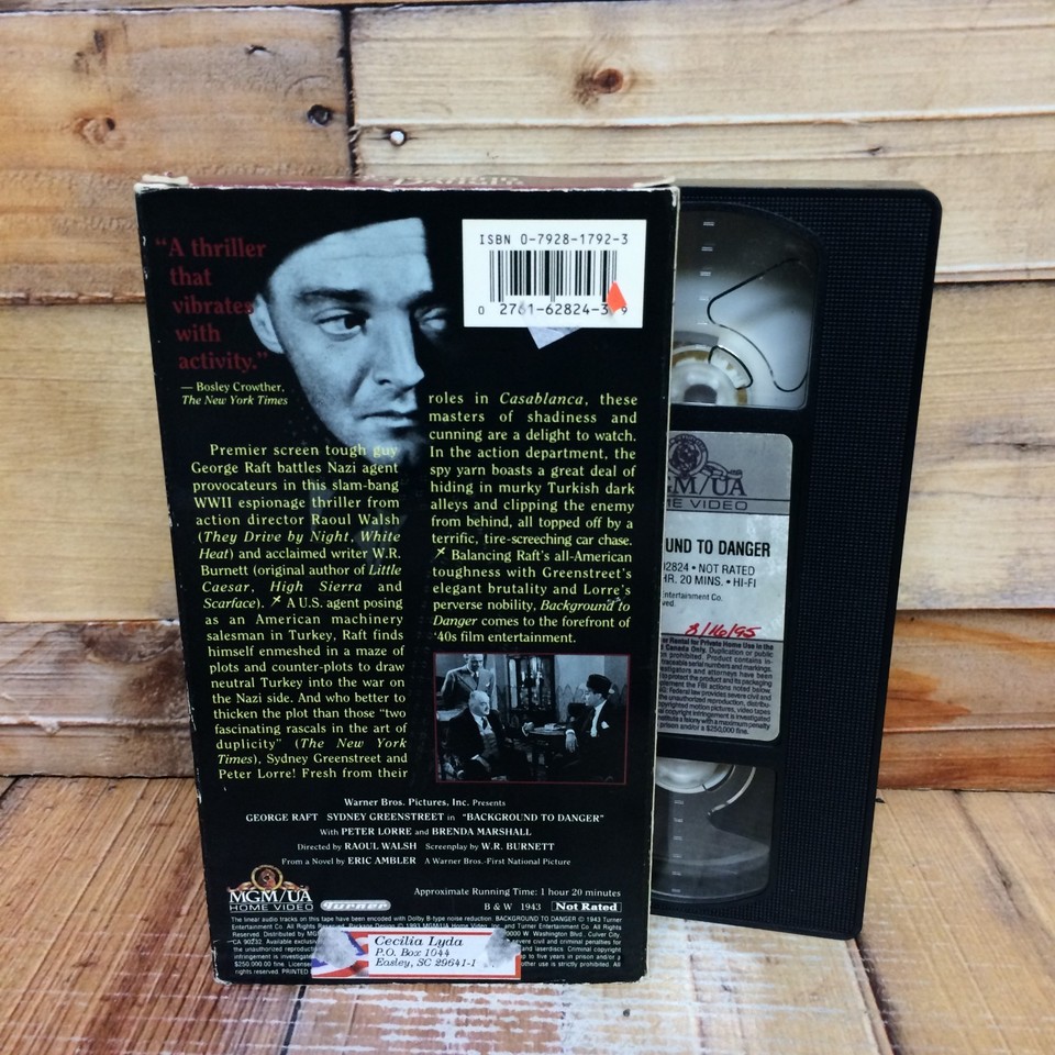 Background To Danger VHS Used George Raft Sydney Greenstreet | eBay