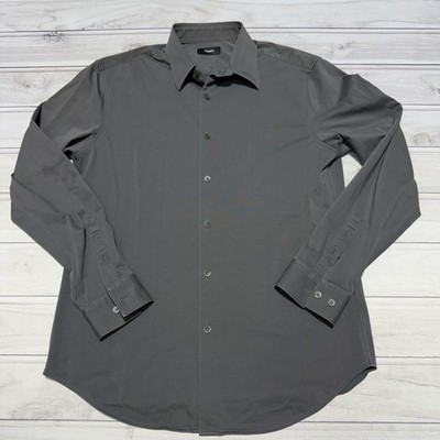 Theory Sylvain ND Button Down Shirt Mens Medium Gray Structure Knit J0794505