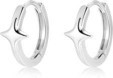 Mini Star Huggie Hoop Earrings for Women 925 Sterling Silver Post 14K Gold Plate