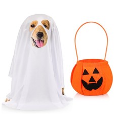 Sweetude Halloween Ghost Dog Costumes with Non Woven Pumpkin Bags White Small