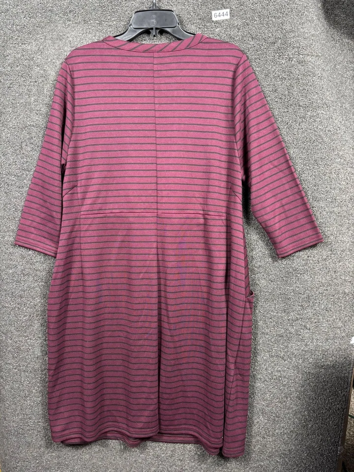 Vestido recto Lane Bryant para mujer 14/16 granate negro a rayas bolsillos manga 3/4 NUEVO Foto 2 de 4