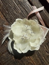 Bridal Hair Comb Flower In Cream Crystals, Pearls, And Feathers By Twigs  Honey