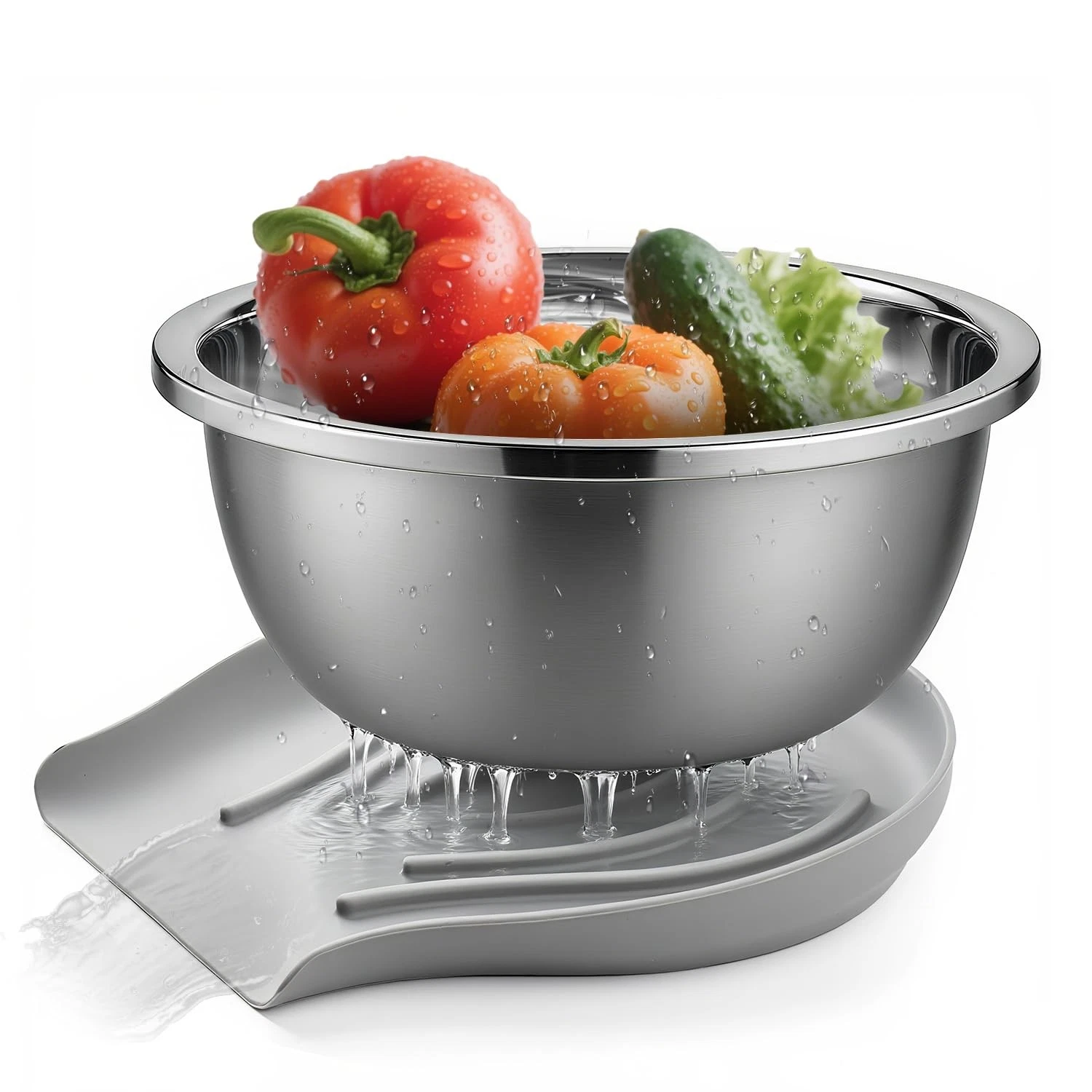 304 Stainless Steel Colander with Self-Draining Base, 5QT Food-Grade Silicone...