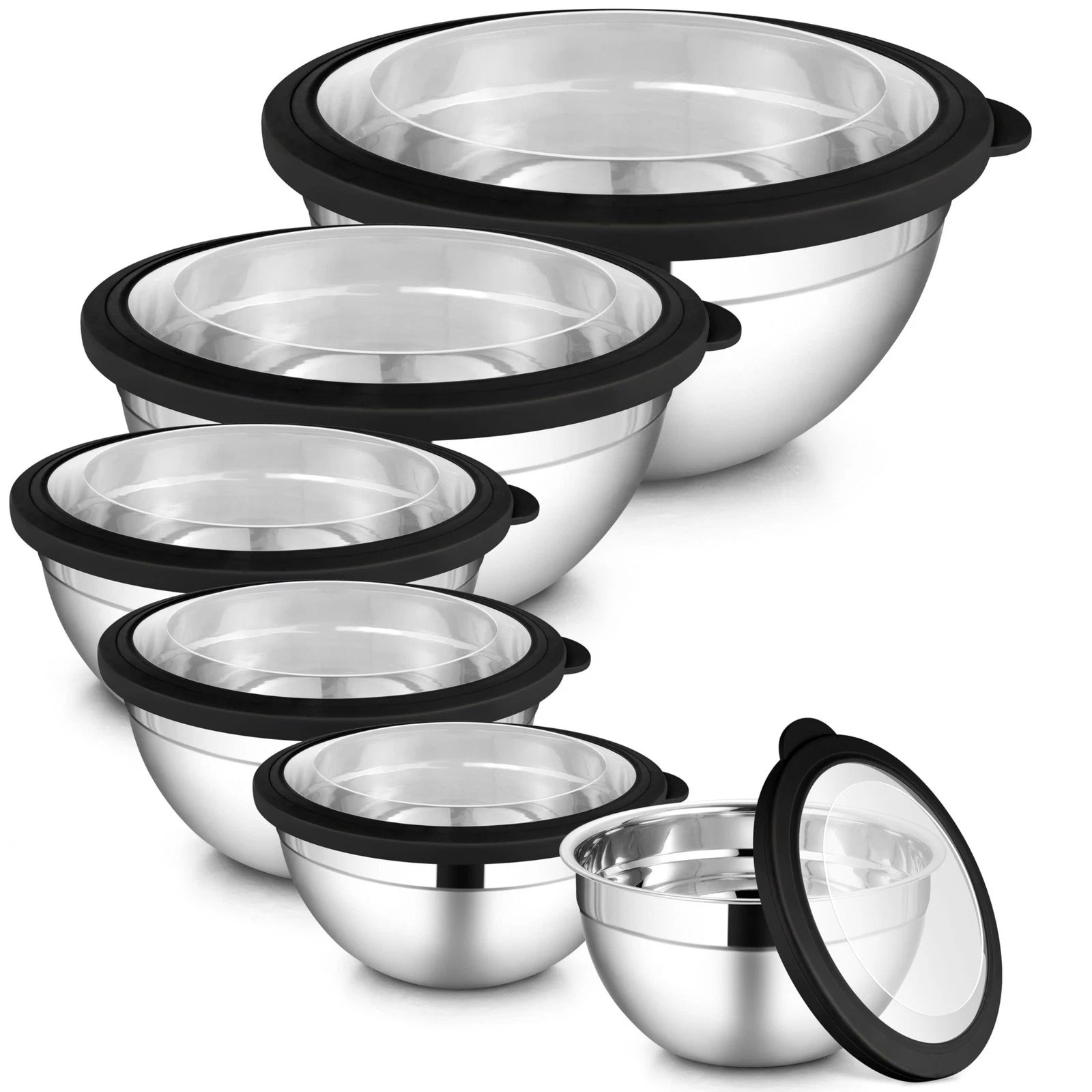 Stainless Steel Mixing Bowls Sets of 6, Large 7, 3.5, 2.5, 2, 1.5, 1QT Size w...