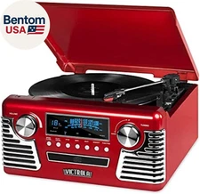 Haley Retro Bluetooth Record Player & Multimedia Center with Built-In Speakers -
