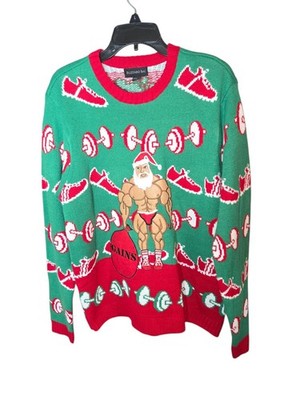 Blizzard Bay Sweater Mens Large Green Ugly Santa GAINS Gym Christmas Pullover 