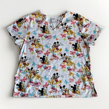 Women's Disney size XL Scrub Shirt Top with Mickey Pluto Love My Best Friend