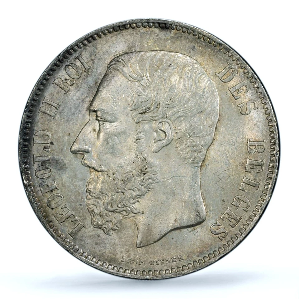 Belgium 5 francs King Leopold II Coinage KM-24 MS62 PCGS silver coin 1870 - Image 3 of 4