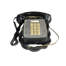 Vintage GTE Automatic Electric Push Button Desk Telephone Black Long Cord 