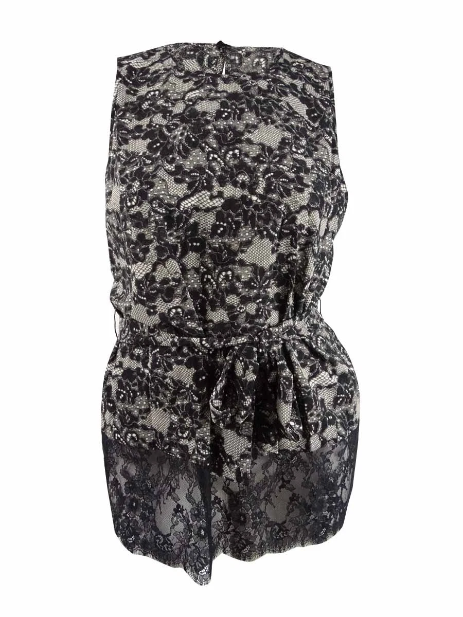 Michael Michael Kors Women's Lace Trimmed Tie Front Top (XL Bone Black)