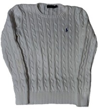 Vintage Polo Ralph Lauren Cotton Cable Knit Sweater Ivory White Womens M 22x19