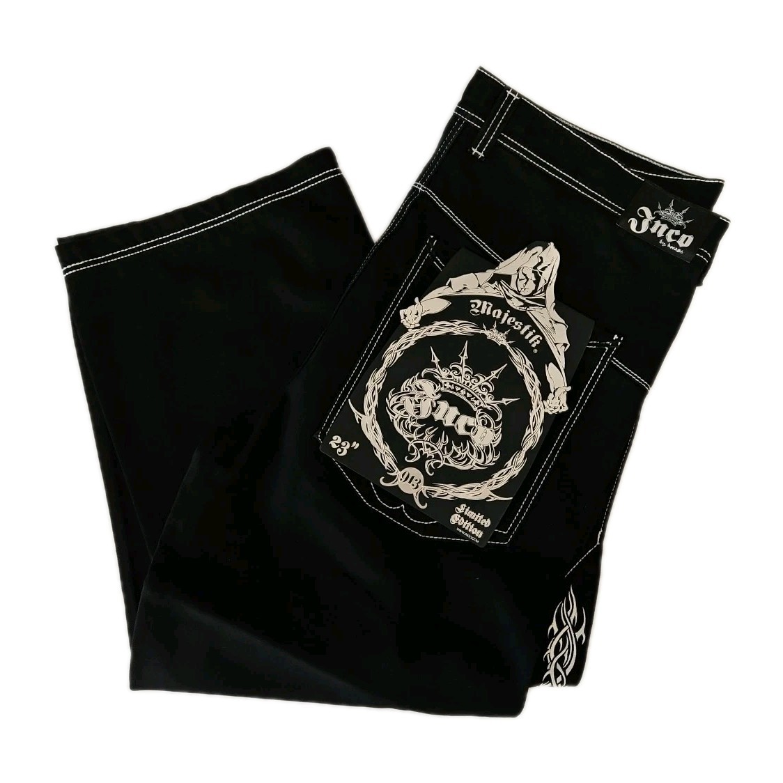 JNCO Majestik Black Denim Jeans NWT Mens 44x30 Tribal Collection Limited Edition