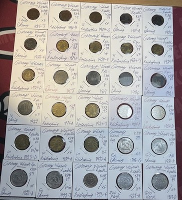 1918 - 1935  Germany Weimar Republic 1 Pfennig To 200 Mark 30 Coin Lot