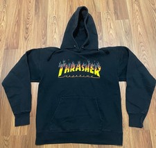 Thrasher Hoodie Mens Small Flame Logo Skate Pullover Black