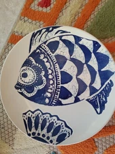 2015 Blue Sky Ceramic Heather Goldminc Under The Sea 11" Dinner Plate Nautical 