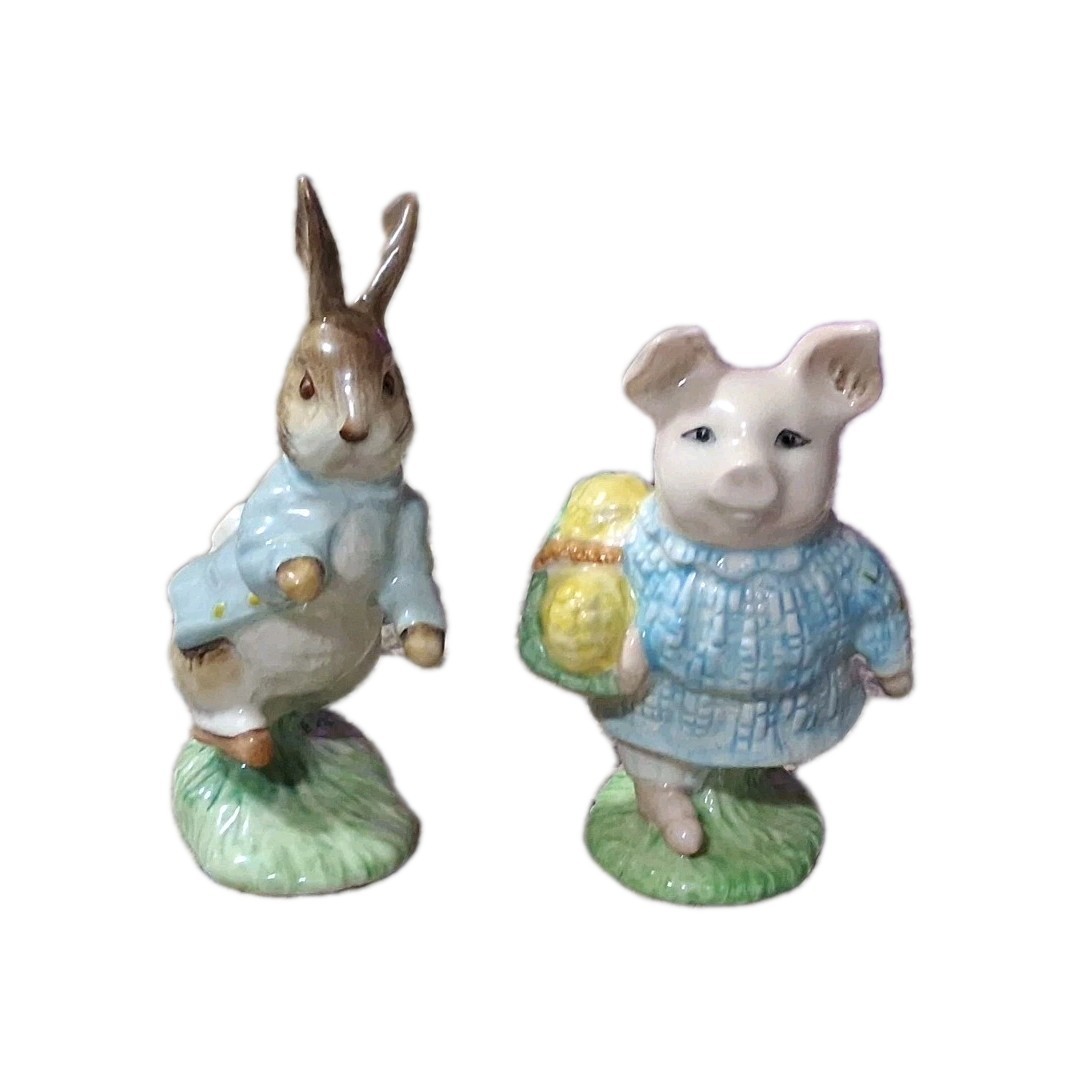 Pair Beatrix Potter Figurines Royal Albert Little Pig and Peter Rabbit England
