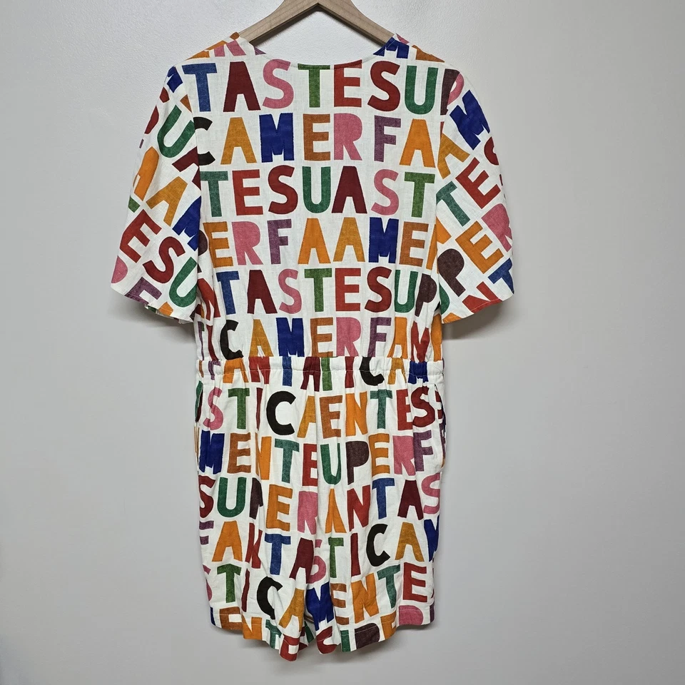 Romper Anthropologie Farm Rio Feminino Colorido Mistura de Linho Arejado Tamanho Grande - Imagem 3 de 4