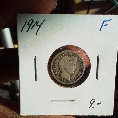 Antique Vintage 1914 Barber Dime 10C Silver United States Coin Uncertified Fine