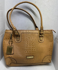 Etienne Aigner 100 Cow Leather Shoulder Bag Croc Embossed Double Handle Tan