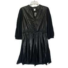 VENUS Faux Leather & Lace Dress Black Size 16 NEW (missing belt tie)