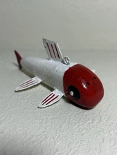 Red & White Shiner pike spearing fish decoy hand carved and painted