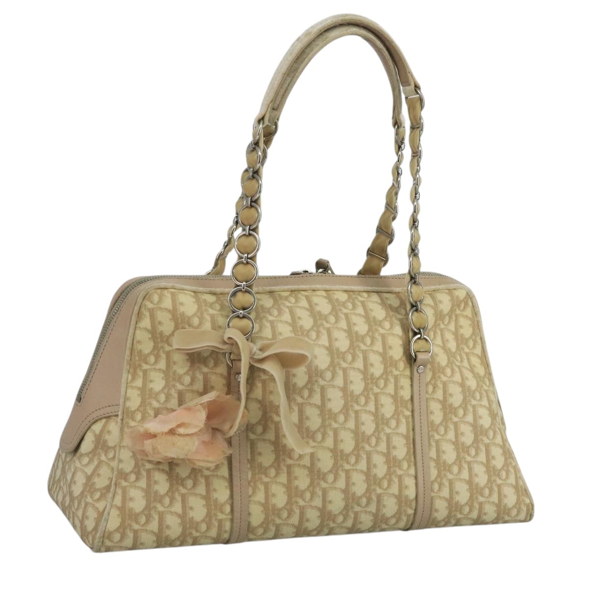 Christian Dior Trotter Canvas Trotter Borsa Romantica PVC Beige Argento Autore 11...