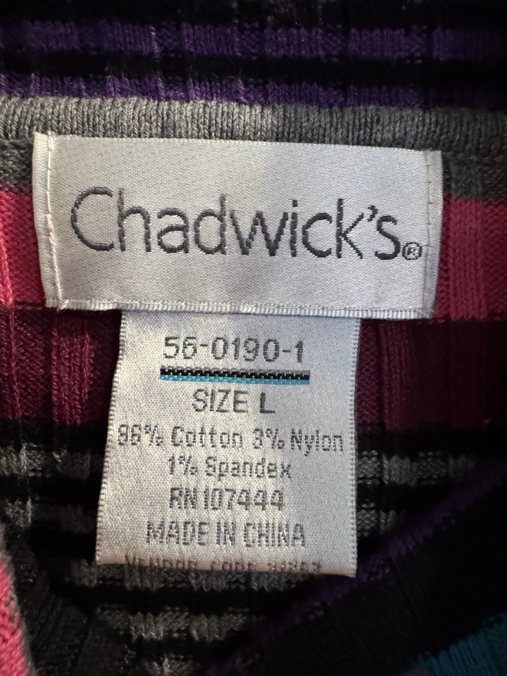 Винтажный Chadwick's Y2K женщин большой хлопок водолазка в полоску пуловер свитер 90-х - Изображение 2 из 4