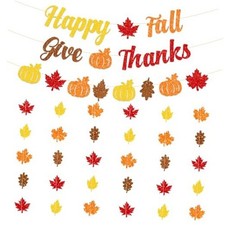Glittery Happy Fall Banner Give Thanks Banner Fall Decorations Thanksgiving