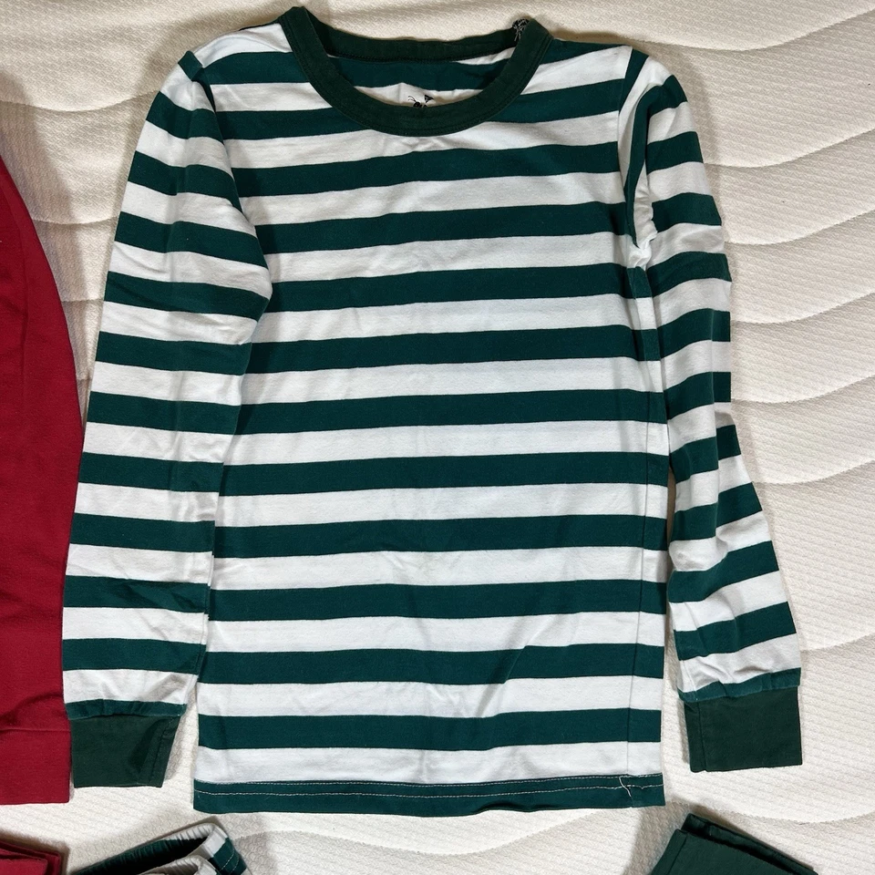 Lote de pijamas navideños ropa de dormir niños niños talla 8, 2 juegos rayas llama V Foto 3 de 4