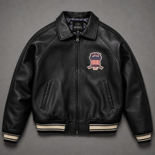 Avirex 1975 Black Leather Jacket Mens Retro B...