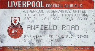Liverpool v Newcastle United 1986 1987 Division One Ticket 24/01/1987