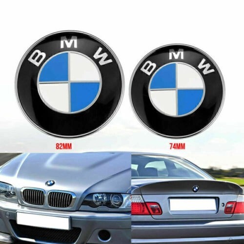 2PCS Front Hood & Rear Trunk (82mm + 74mm) FOR BMW Badge Emblem