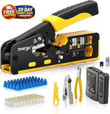 RJ45 Pass Through Crimping Tool Kit Cat7 Cat6 Cat5 Cable Tester Stripper
