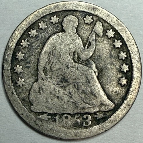 1853 O W/Arrows Seated Liberty Half Dime Exact Coin Imaged #SL258