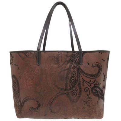 ETRO Paisley PVC Brown Tote Bag Women Italy 33/44x26x14cm Handle 46cm Auth