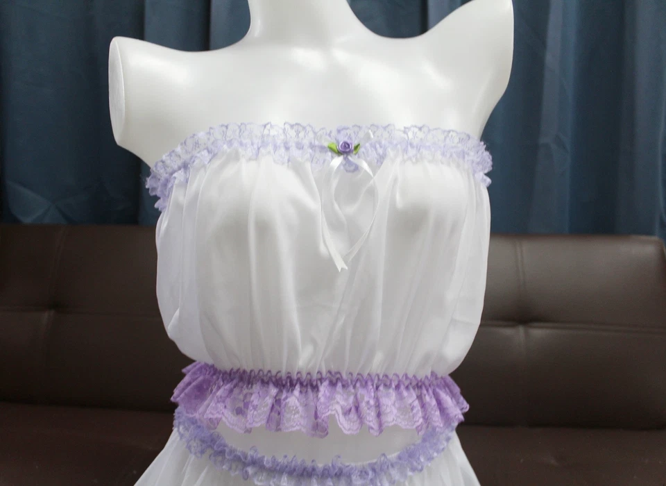 #A28 2XL/ElásticoW.24-46" VTG Estilo Conjunto 2 Piezas Tops Tubo Nylon Blanco + Medio Deslizamiento 11" Foto 3 de 4